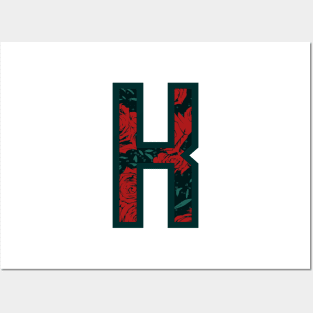 Modern Rose Floral Initial Name Alphabet - Letter K Posters and Art